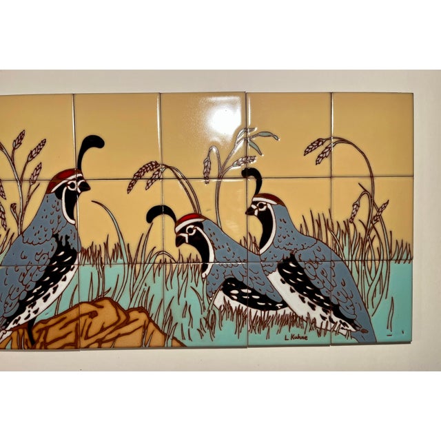 Mid-Century Modern Set of 24 L. Kuhne Southwest Quail Covey Signed Ceramic Art Tiles For Sale - Image 3 of 9