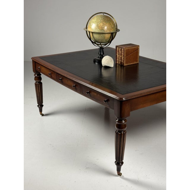 English Writing Desk in Mahogany and Black Leather, 1890s For Sale - Image 3 of 18
