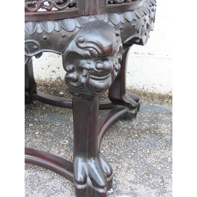 Brown Early 1900s Oriental Heavy Carved Flower Statue Stand Side Table 6338 For Sale - Image 8 of 17
