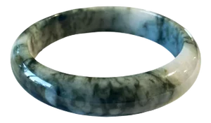 Mottled Gray & Green Jadeite Jade Bangle Bracelet 3.25" Diameter