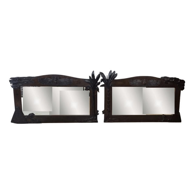 Art Deco Egyptian Revival Walnut Mirrors, 1920, Set of 2 For Sale