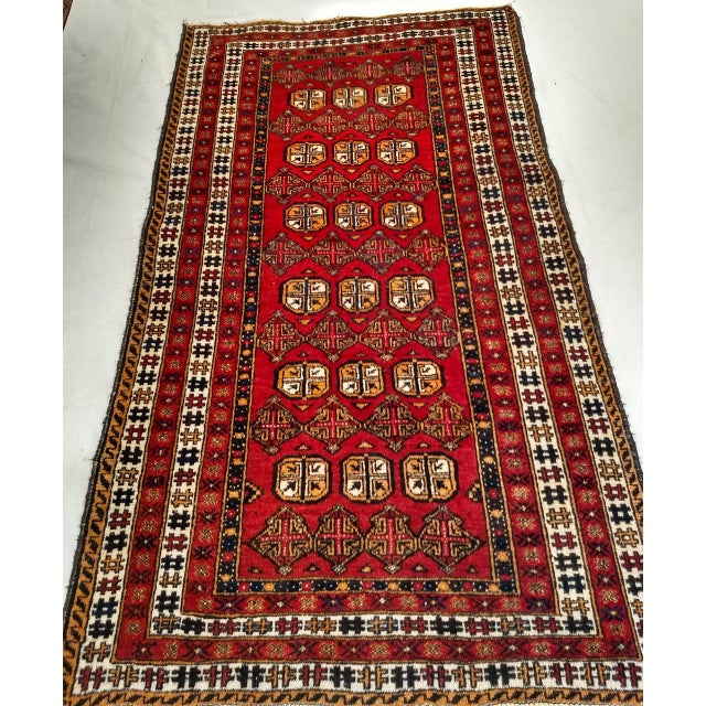 Vintage Turkmen Area Rug with Geometric Medallions Design in Red For Sale - Image 9 of 9