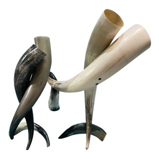 Mid-Century Tall Torchiere Horn Table Lamps Pair For Sale