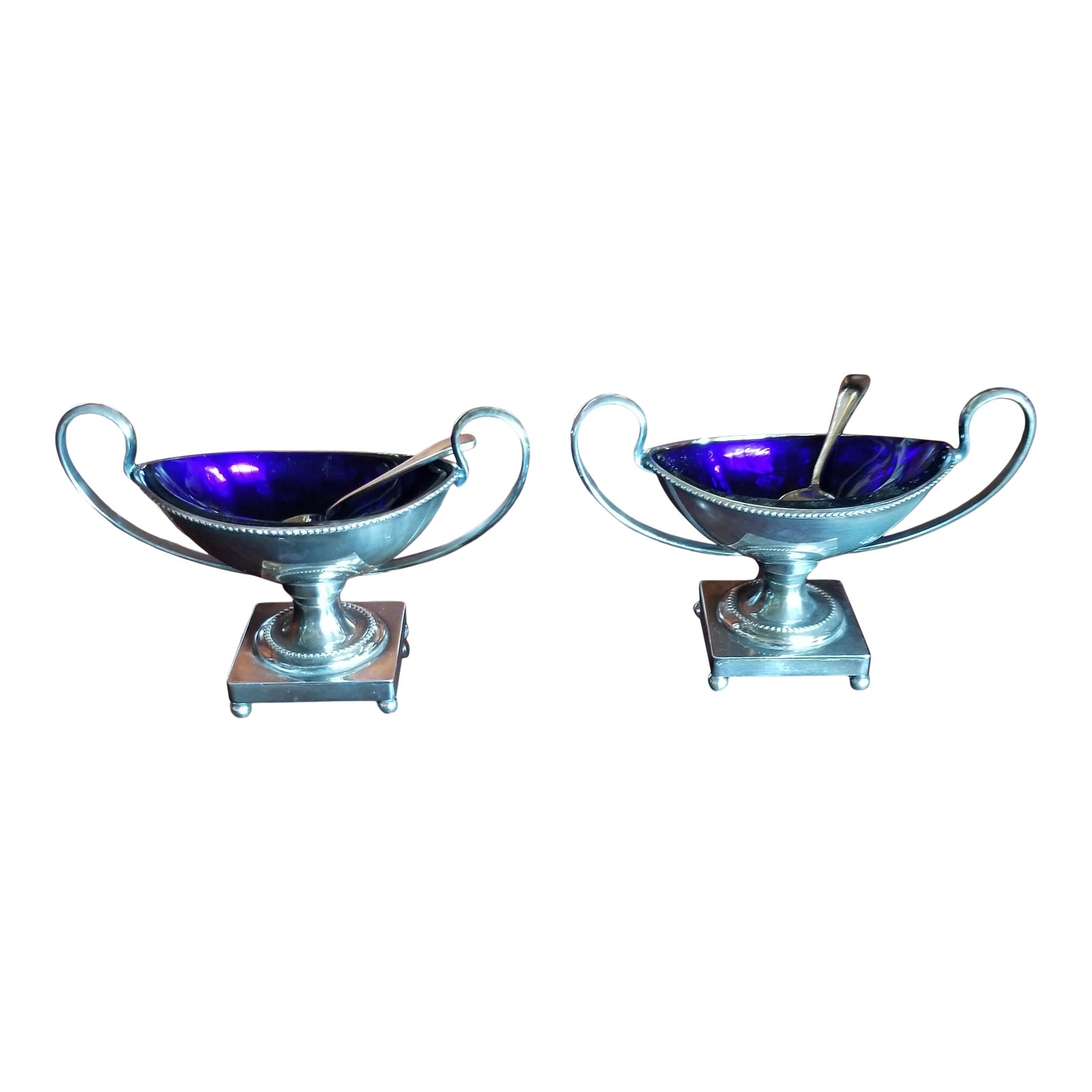 Sterling & Cobalt Blue Glass Salt Cellars From Zinziantiques On Ruby Lane