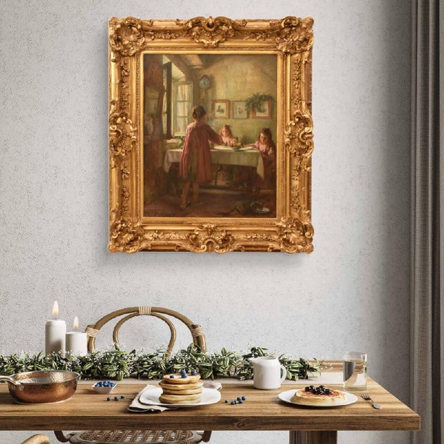 The antique paintings category presents an oil on canvas painting depicting a refined interior scene with female figures,...