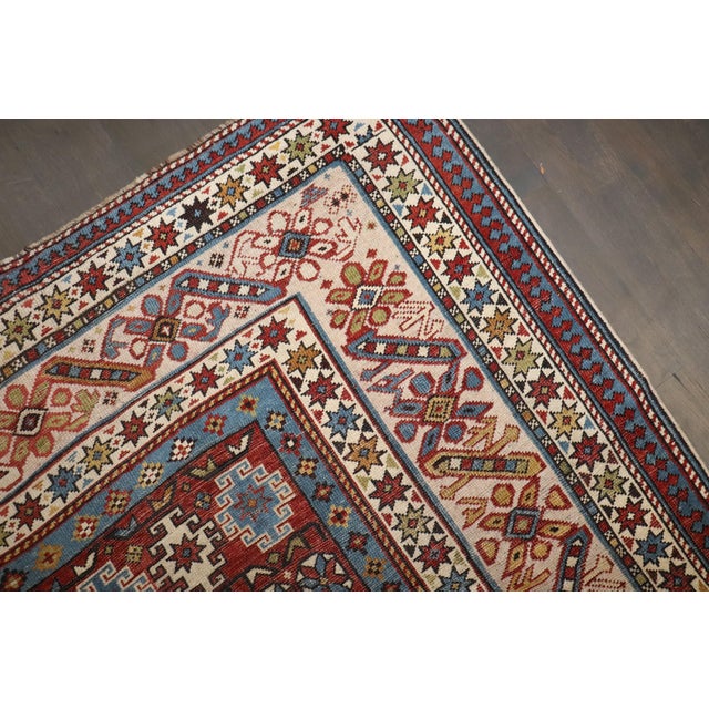 Art Deco 19th Century Antique Zabihi Collection Caucasian Chi Chi Kuba Rug - 4'10" x 8'6" For Sale - Image 3 of 9
