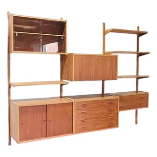 1960s Mid Century Modern Teak Vintage Danish Ps Wall Hanging System Shelving Display Cabinet For Sale