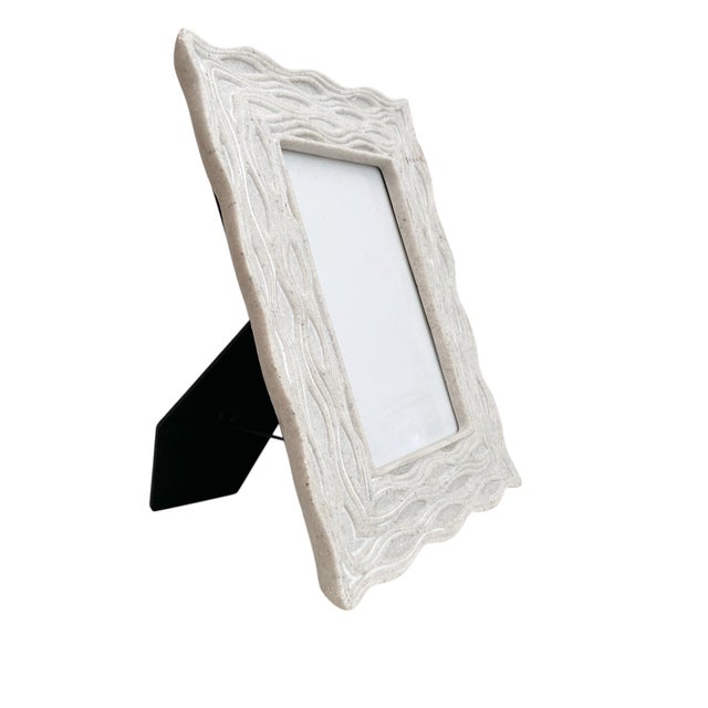 Contemporary Carved Stone Picture Frame: Wavy Textured Decor For Sale - Image 3 of 6