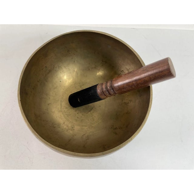 Asian Antique Asian Bronze Singing Hammered Bowl 1950s For Sale - Image 3 of 12