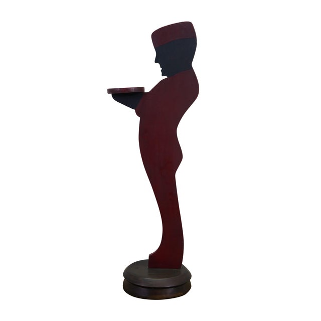 Rustic Wood Folk Art Silent Butler Bellhop Dumb Waiter Silhouette Serving Stand 35" For Sale - Image 3 of 14