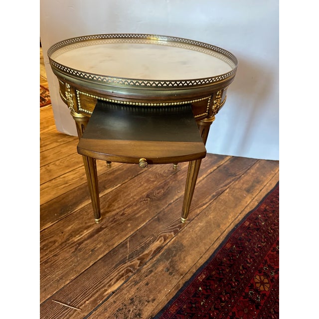 1940s Marble Top Mahogany Side Table With Brass Gallery and Mounts For Sale - Image 5 of 11