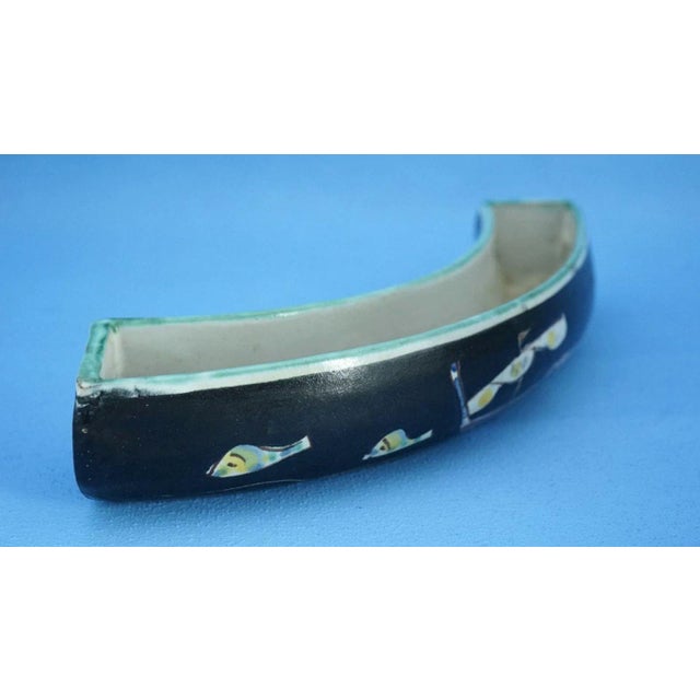 Crescent-Shaped Ceramic Planter with Sailing Ship and Fish Decoration attributed to Kowalisca for Cas Vietri, 1930s For Sale - Image 15 of 18