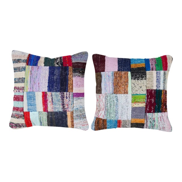 Turkish Patchwork Kilim Pillow Cover - A Pair For Sale