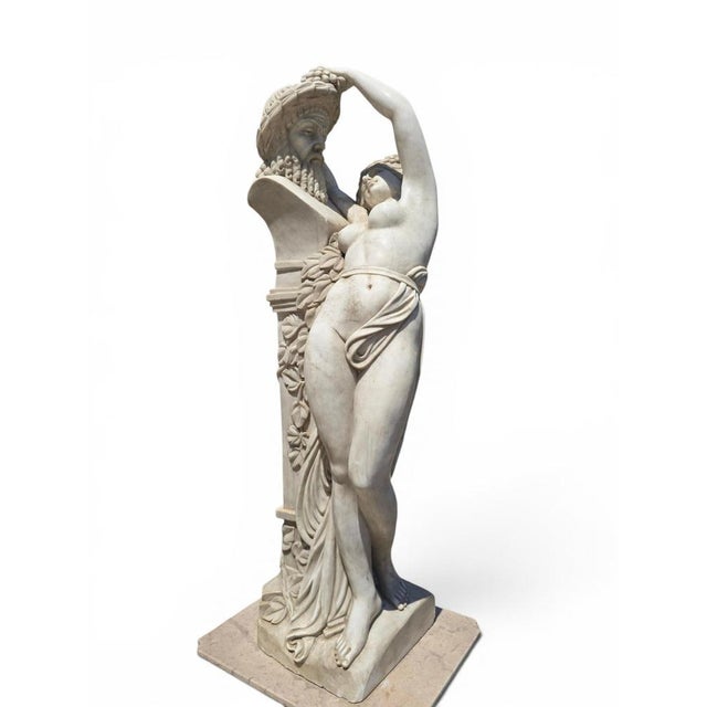 1970s Italian Artist, Greek Revival Sculpture of a Female Figure with the Bust of Dionysus, 1970, Marble For Sale - Image 5 of 10