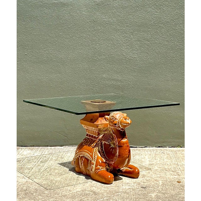 Vintage Carved Wood Camel Glass Table For Sale - Image 11 of 17