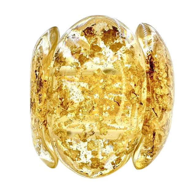 Sobral Cuff Metalique Transparent Lucite 24k Gold Porcina Bracelet Stretch For Sale In Los Angeles - Image 6 of 12