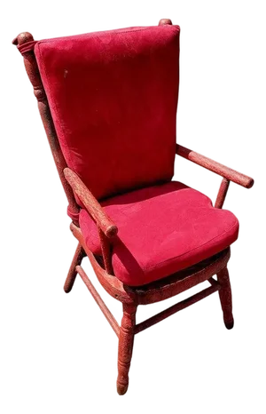 19Thc Original Red Painted Child's Chair W/ Suede Cushions