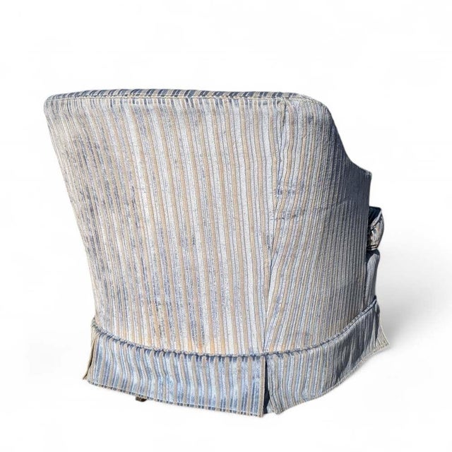 Vintage Blue Striped Velvet Swivel Lounge Chair, Late 20th Century For Sale - Image 11 of 13