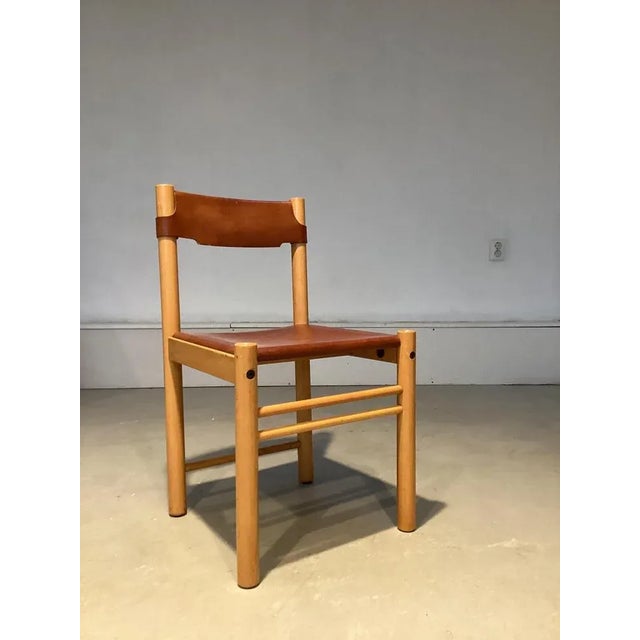 Brown Vintage Italian Leather and Beech Stick Chair attributed to Ibisco, 1970s For Sale - Image 8 of 8