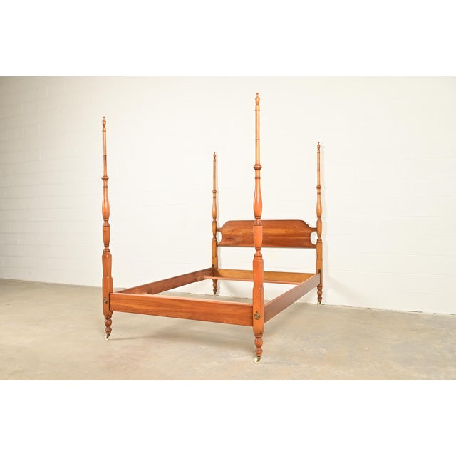 English L. & J. G. Stickley Georgian Carved Solid Cherry Wood Full Size Poster Bed, 1957 For Sale - Image 3 of 12