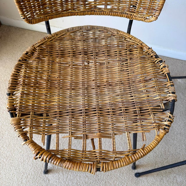 1950s Pair of Vintage Woven Wicker Side or Accent Chairs, Circa 1950s For Sale - Image 5 of 12