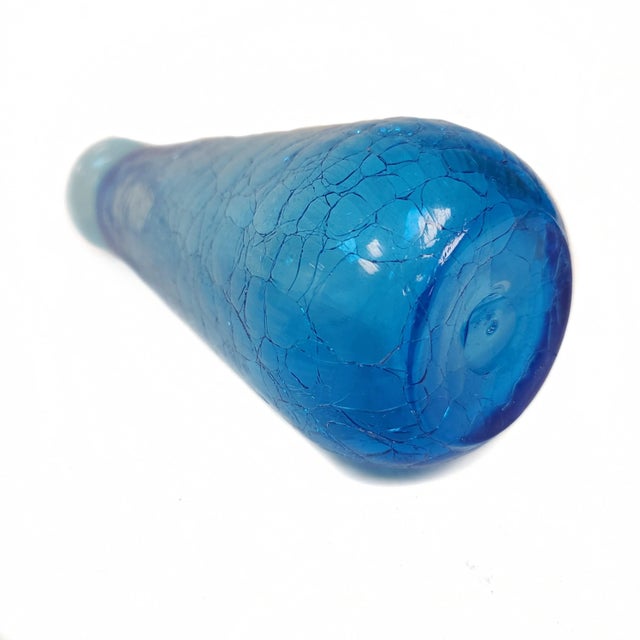 Blue 1960's Handblown Sapphire Blue Crackle Glass Decanter W/ Flame Tip Stopper For Sale - Image 8 of 9