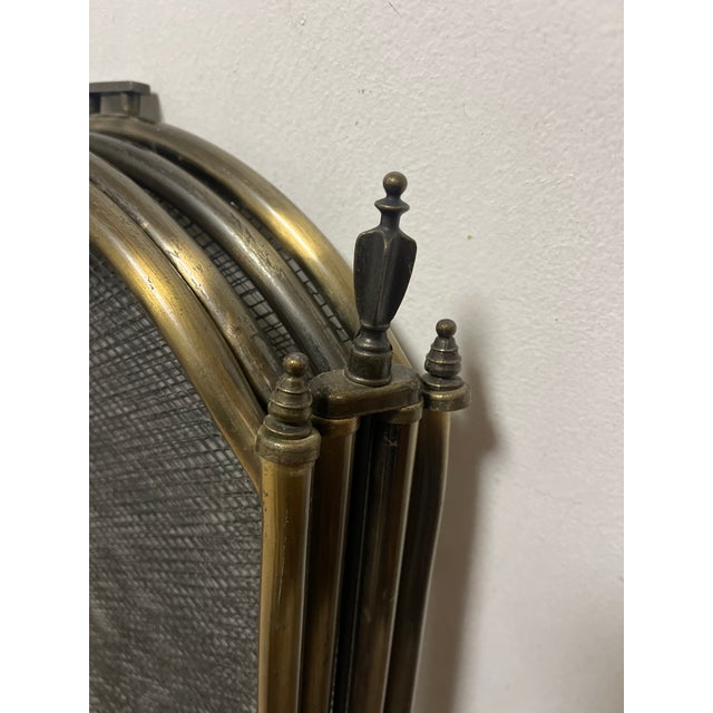 Brass Vintage MCM Four Panel Arch Fireplace Screen Metal Accents For Sale - Image 8 of 8
