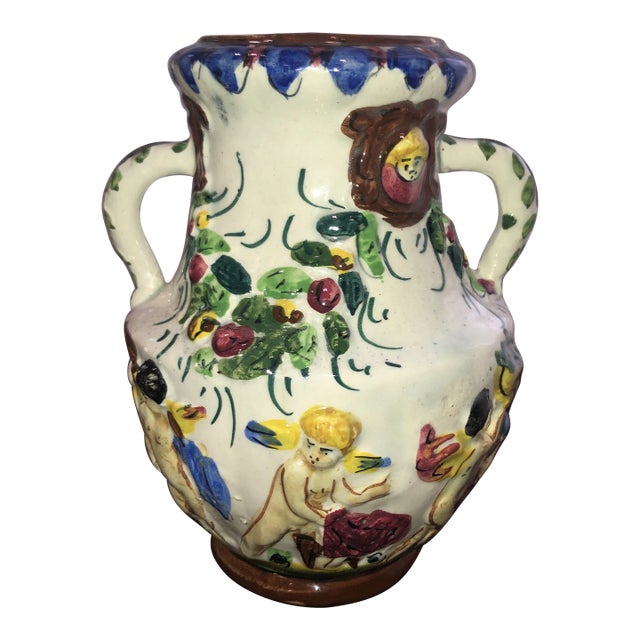 Vintage 1950s Figural Deruta Pottery Hand-Painted Vase/Urn For Sale