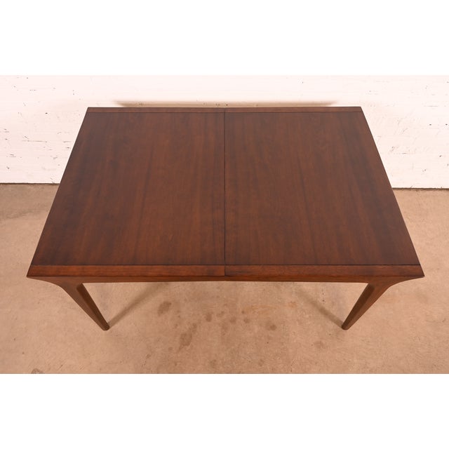 John Van Koert for Drexel Mid-Century Modern Sculpted Walnut Extension Dining Table, Newly Refinished For Sale - Image 9 of 14
