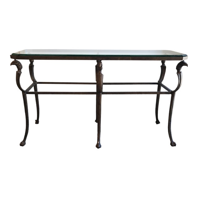 Late 20th Century Hollywood Regency Patinated Metal Console Table For Sale