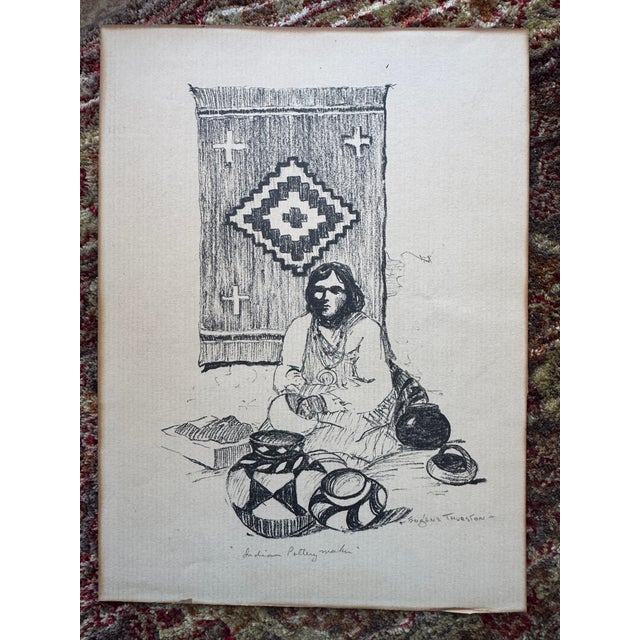Mid 20th Century Eugene Thurston (1896–1993) Hand-Signed Lithograph "Indian Pottery Maker" For Sale - Image 4 of 5