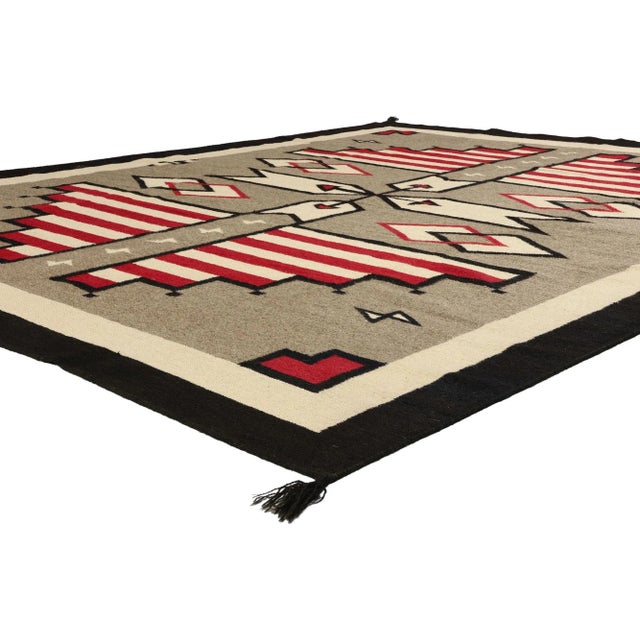 81041 Southwest Modern Navajo-Style Rug with Storm Pattern, 08'02 x 10'00. Step into the serene embrace of Native American...