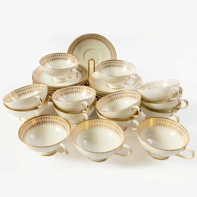 Set of 14 Coalport Bone China "Chateau" Pattern Cups and Saucers For Sale - Image 6 of 7