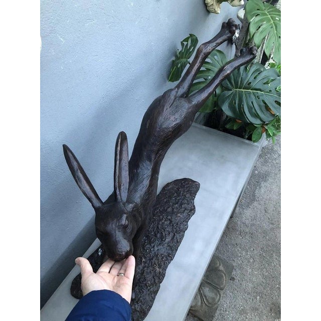 Large Cast Bronze Running Hare Garden Sculpture For Sale - Image 6 of 12
