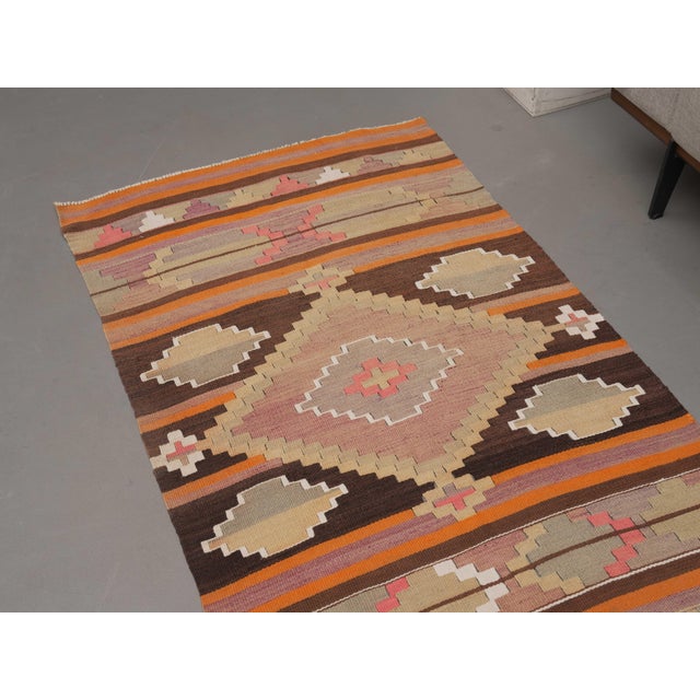 1970s Vintage Handmade Wool Cotton Runner Rug For Sale - Image 4 of 10