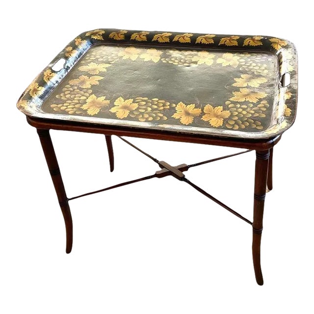 Antique Tole Ware Tray Table For Sale