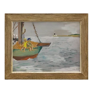 Judith Shahn, Girls on a Boat, Gouache on Paper