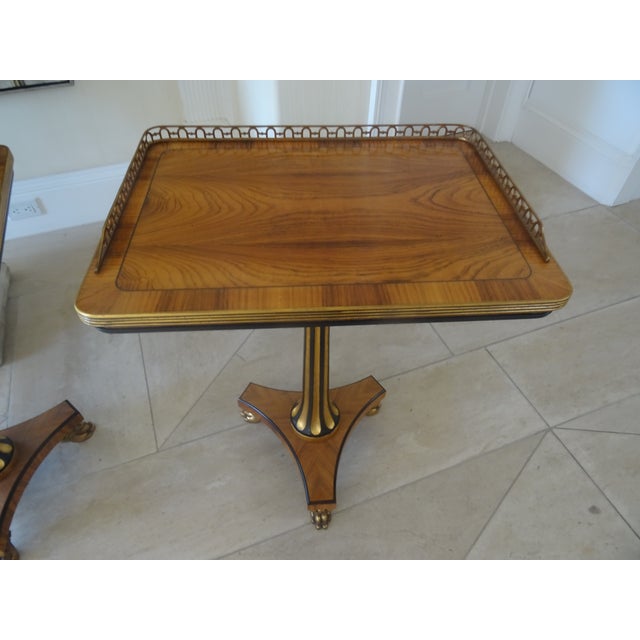 Traditional Mid 20th Century English Regency Guéridons Side Tables With Pierced Brass Gallery a Pair For Sale - Image 3 of 9
