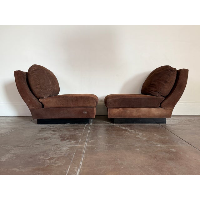 1970's Willy Rizzo Lounge Chairs in boar leather and wood black base. Good vintage condition. Some patina and...