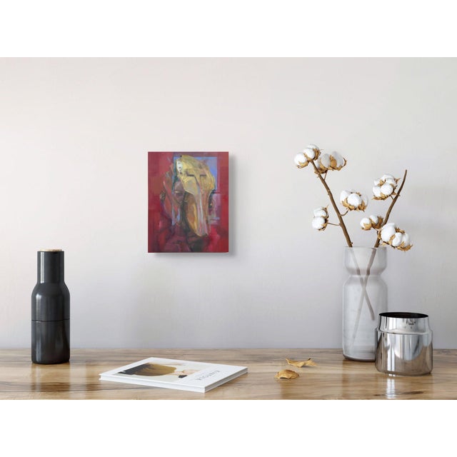 Early 21st Century Phantom by Elena Burykina | Oil on panel Portrait of a figure wearing a golden helmet. For Sale - Image 5 of 5
