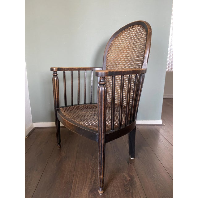 Vintage Art Deco Wood and Rattan Easy Chair, 1920s For Sale - Image 13 of 15