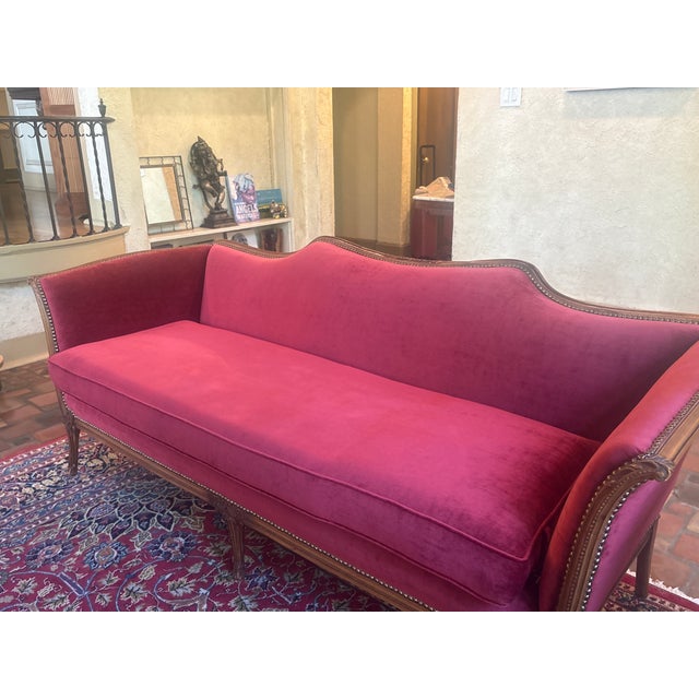 Vintage Red Velvet Sofa For Sale - Image 16 of 18