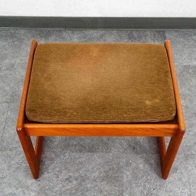 1960s Mid Century Danish Modern Ottoman Stool Brown Tan Fabric Rectangular Footrest For Sale - Image 9 of 12