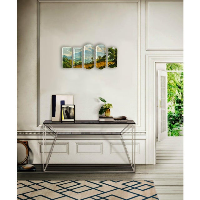 "Hanalei Valley" Contemporary Installation of Ceramic Plates and Oil on Canvas - Set of 5 For Sale - Image 14 of 14