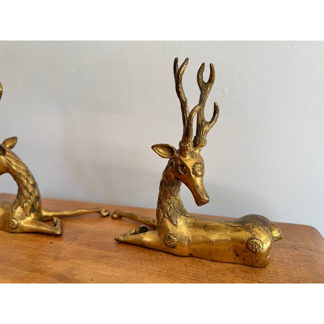 Rustic European 1980s Brass Reindeer Pair For Sale - Image 3 of 7