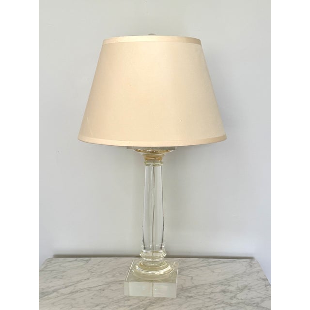 Restoration Hardware Restoration Hardware Saxon 28” Solid Crystal Glass Table Lamp – Neoclassical Doric Column, Original Shade For Sale - Image 4 of 11