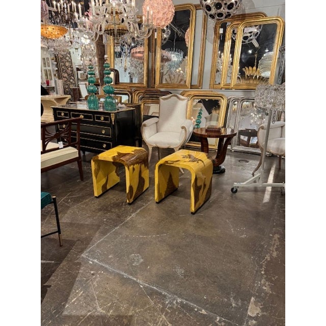 Beautiful pair of exotic wood stools or side tables. These unique pieces bring a touch of elegance to any space with their...