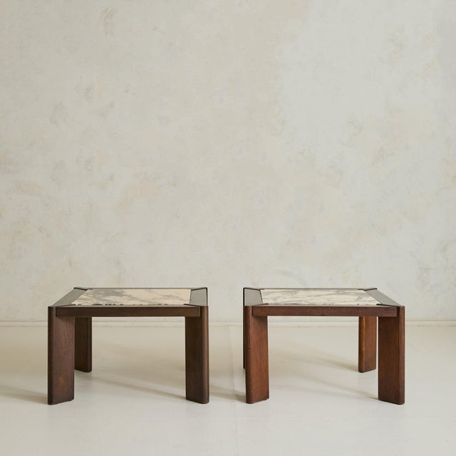 Belgian Marble + Oak Side Table, 1976 - 2 Available For Sale - Image 4 of 11
