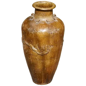 Large Chinese Martaban Ming Dynasty Stoneware Storage Vase With Dragons