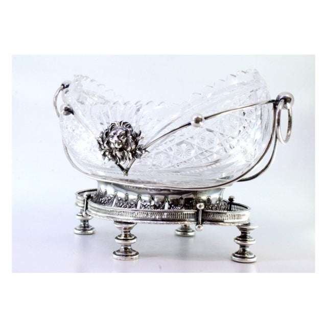 Metal Silver and Cut Glass Fruit Bowl Centerpiece with Relief Masks and Applications For Sale - Image 7 of 10